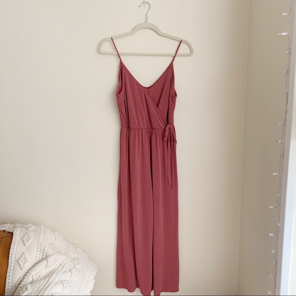 Sienna Sky Light Pink Wide Leg Skinny Strap Jumpsuit, M